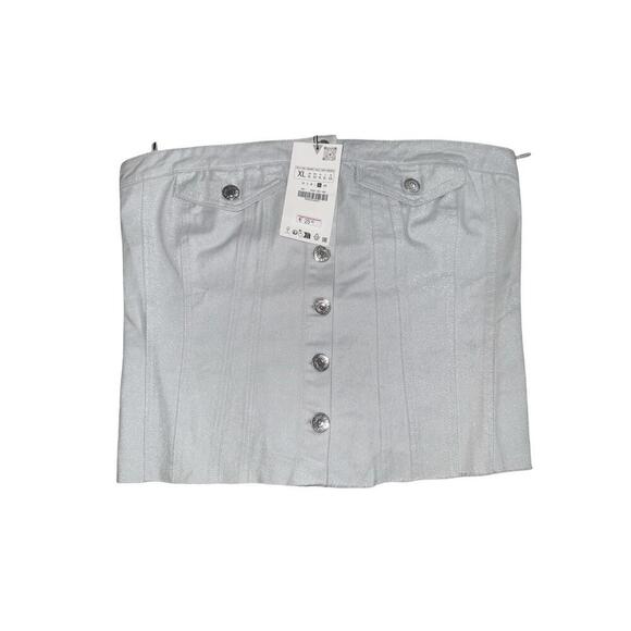 Zara Tops - Zara Light Blue Sparkly Denim Tube Top XL New With Tags.